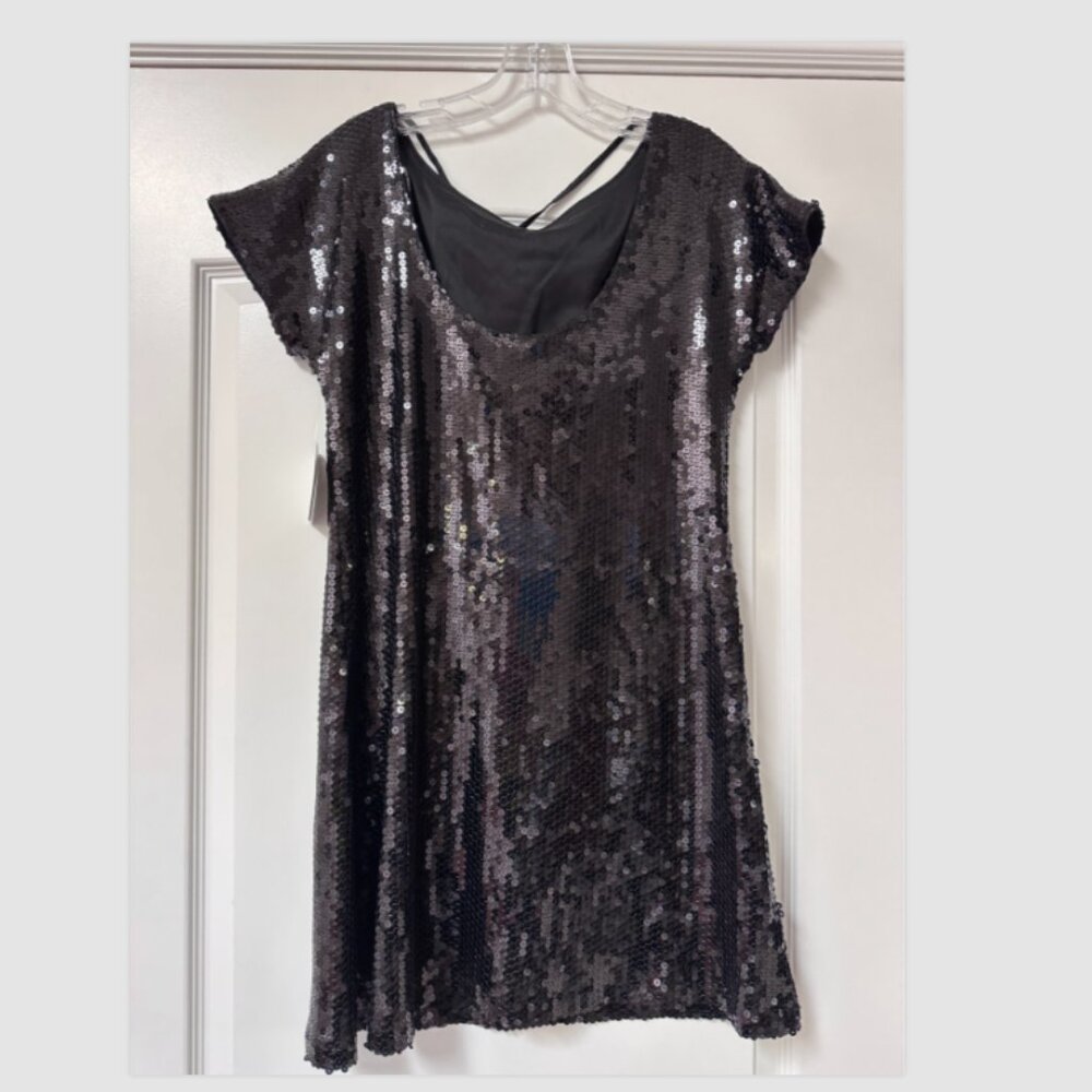 Donna Morgan Black Sequin Mini Dress Size 4 New with Tags